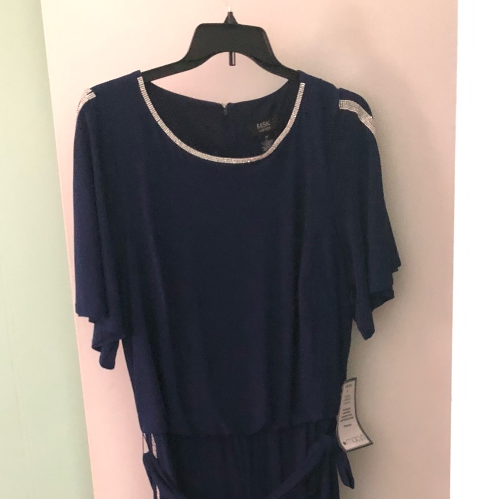 MSK Women’s Size 2X Midnight Color Jumpsuit with sparkle trim, split sleeve NWT